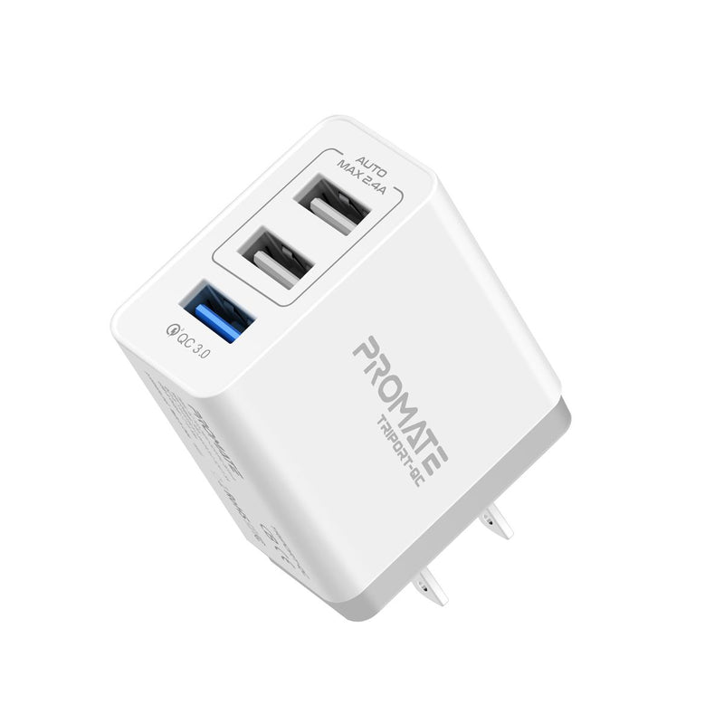 CARGADOR PARED 30W PROMATE TRIPORT-QC 1 USB QC3.0 Y 2USB WH