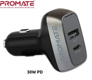PROMATE SCUD-PD42 CARGADOR DE AUTO 30W USB C PD + 1USB 12W