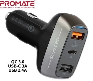 PROMATE SCUD-C30 CARGADOR DE AUTO 30W 1USB C/1USB QC3.0/1USB