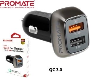 CARGADOR DE AUTO 30W PROMATE SCUD-30 1USB QC3.0 Y 1USB