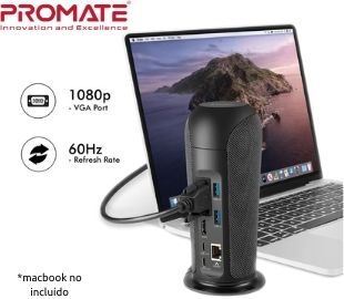 PROMATE ALPHAHUB HUB USB C/PARLANTE/USBC/HDMI/VGA/LAN/SD/AUX