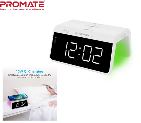 PROMATE TIMEBRIDGE-QI RELOJ DESPERTADOR CARGADOR QI 1USB