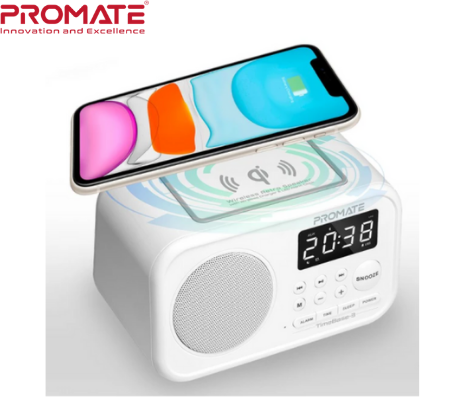 PARLANTE BT PROMATE TIMEBASE-3 RADIO RELOJ CARGADOR QC/USB