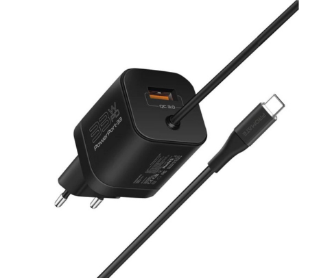 CARGADOR PARED PROMATE PDQC3 33W USB-C y USB-A 3.0 Negro