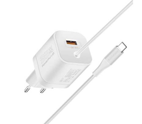 CARGADOR PARED PROMATE PDQC3 33W USB-C y USB-A 3.0 Blanco