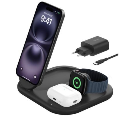 BASE DE CARGA INALAMBRICA 3 EN 1 BELKIN WIZ029VFBK 15W BLACK