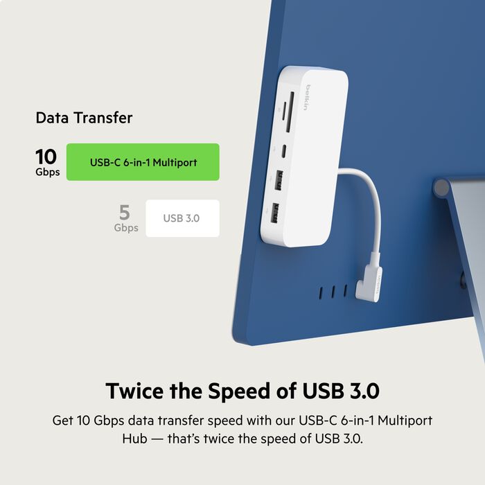 ADAPTADOR HUB USB-C 6 EN 1 BELKIN INC011TTWH MULTIPORT