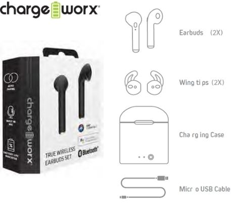CHARGE WORX CX9048BK AURICULARES INALAMBRICOS
