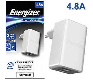 ENERGIZER ACA2DEUUWH3 CARGADOR DE PARED 2 USB 4.8A BLANCO