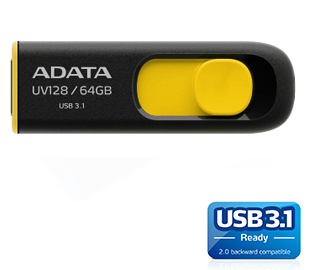 ADATA PENDRIVE UV128 64GB USB 3.1 NEGRO/AMAR AUV128-64G-RBY