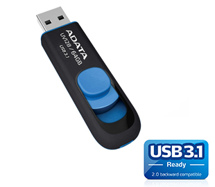 ADATA PEN DRIVE UV128 64GB USB 3.1 NEGRO/AZUL AUV128-64G-RBE