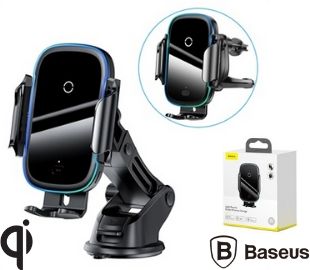 BASEUS WXHW03-01 CARGADOR INALAM Y SOPORTE DE AUTO 15W NEGRO