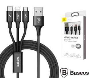 BASEUS CAMLT-SU01 CABLE 3EN1 MICRO+LIGHTN+USB-C 1.2M NEGRO