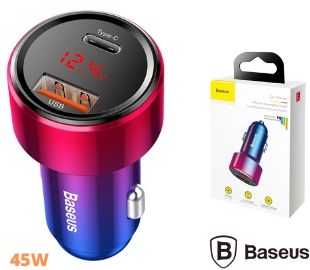 BASEUS CCMLC20C-09 CARGADOR DE AUTO QC 1USB 1 USB-C 45W RED