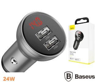 BASEUS CCBX-0G CARGADOR DE AUTO DISPLAY 2USB 4.8A 24W GRIS