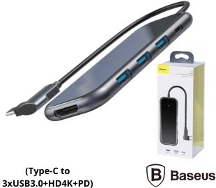 BASEUS CAHUB-BZ0G HUB DE USB-C A 3XUSB3.0 +HDMI 4K+PD
