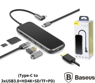 BASEUS CAHUB-CZ0G HUB DE USB-C A 3XUSB3.0+HDMI4K+SD/TF+PD)