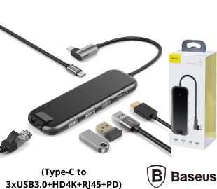 BASEUS CAHUB-DZ0G HUB USB-C A 3XUSB3.0+HDMI4K+RJ45+PD) GRIS