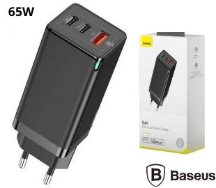BASEUS CCGAN-B01 CARGADOR RÁPIDO DE PARED 2 USB-C Y 1USB 65