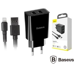 BASEUS TZCCFS-R01CARGADOR PARED 2 USB 10.5W 2.4A +CABLE LIGH