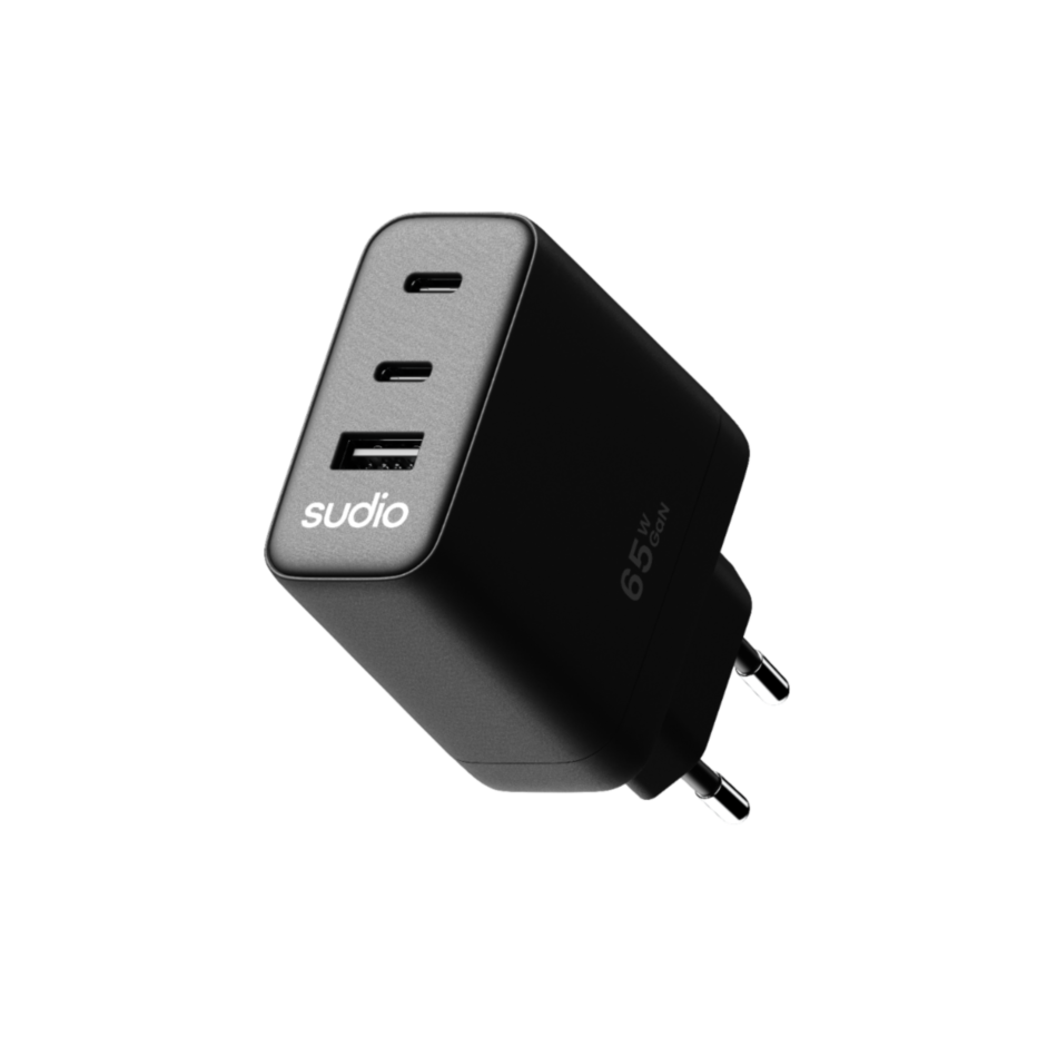 CARGADOR DE PARED SUDIO P3 64W Negro 2x USB-C y 1x USB-A