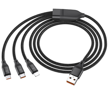 CABLE 3 EN 1 HOCO U104 USB-C/LIGHTNING/MICRO USB NEGRO 1.2M