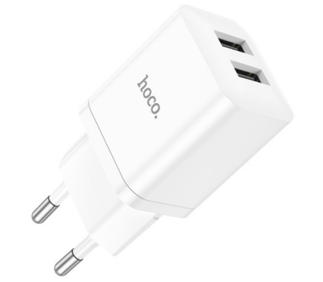 HOCO N25 CARGADOR DE PARED DUAL USB-A EU WHITE