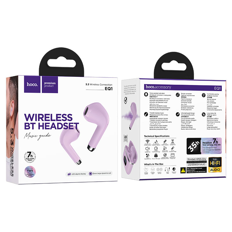 Auriculares Inalambricos HOCO EQ1 MUSIC GUIDE TWS PURPLE