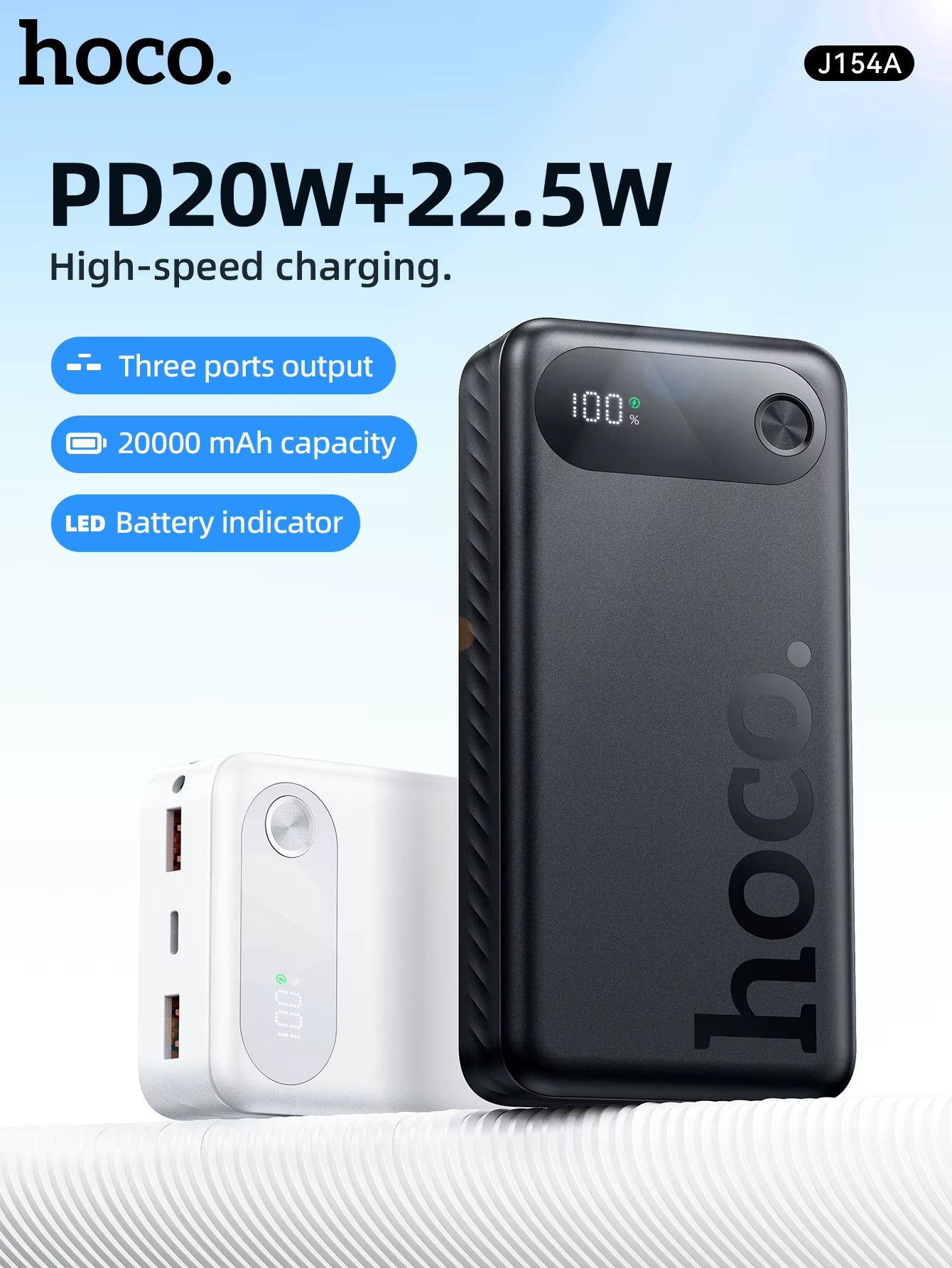 POWERBANK HOCO J154A VICTORIOUS 22.5W+PD20W 20.000MAH Negro