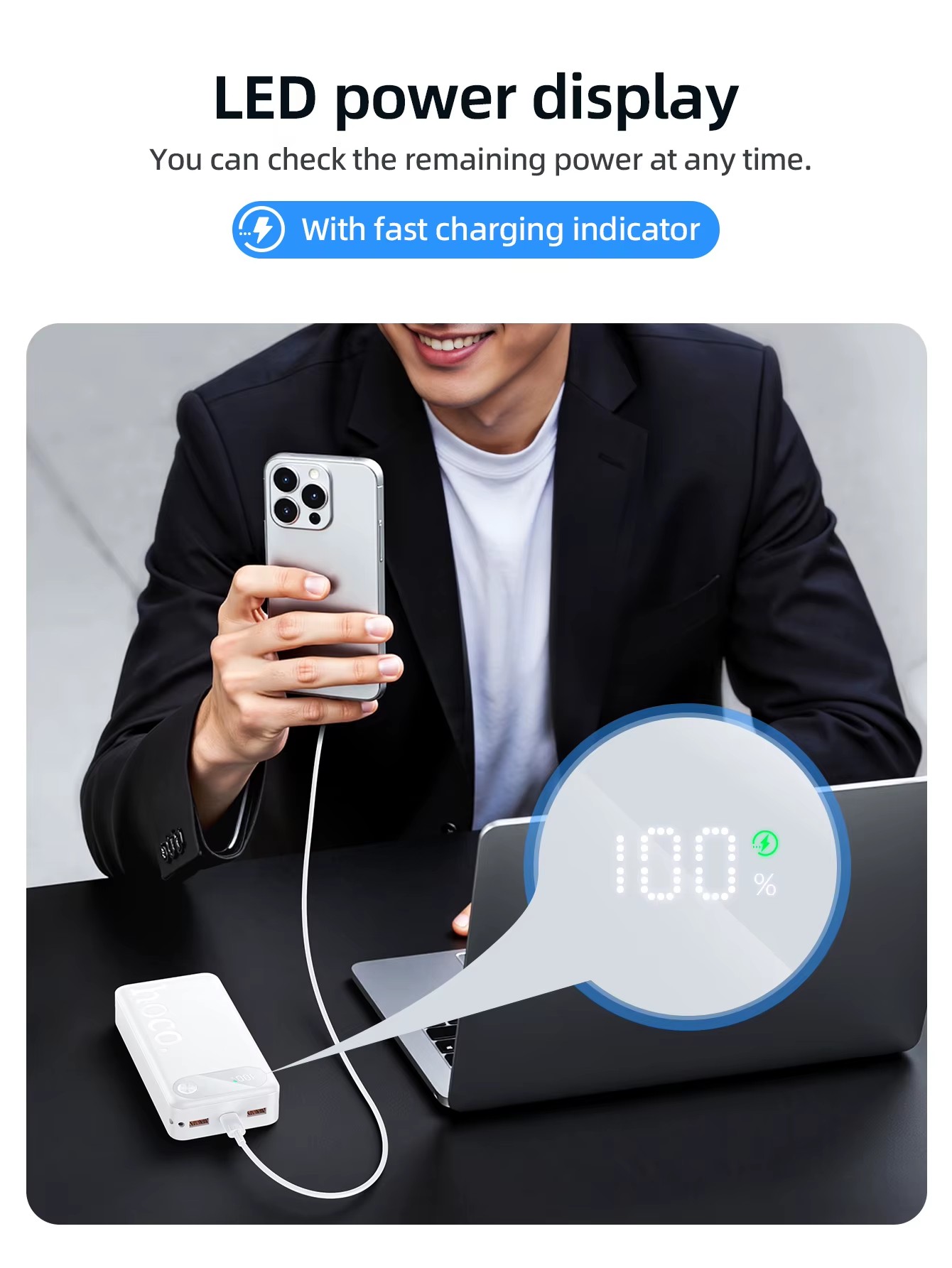 POWERBANK HOCO J154A VICTORIOUS 22.5W+PD20W 20.000MAH Blanco