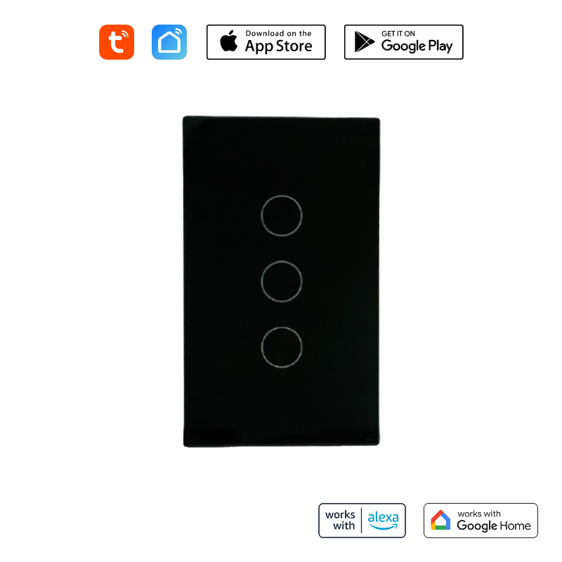 INTERRUPTOR DE LUZ INTELIGENTE X3 WIFI TUYA BSMART NEGRO