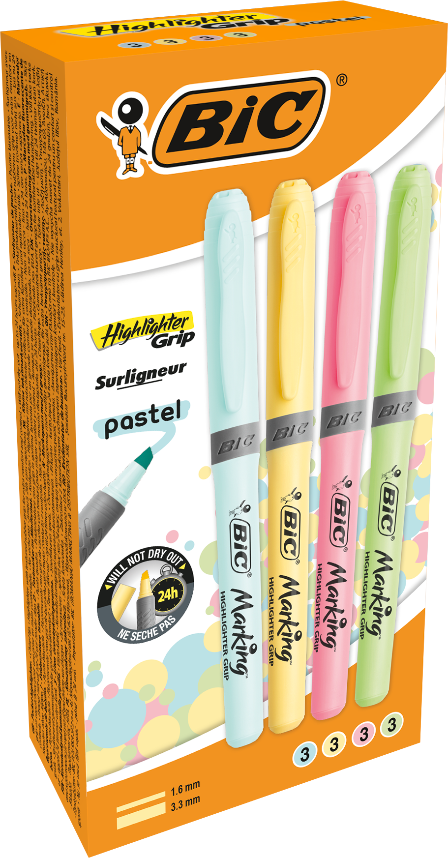 RESALTADOR BIC GRIP PASTEL X12