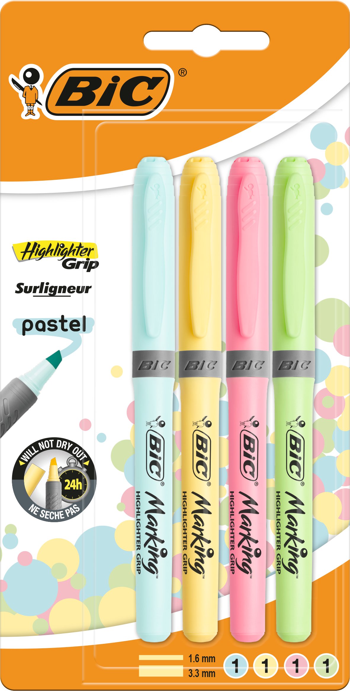 RESALTADOR BIC GRIP PASTEL SUR BL4