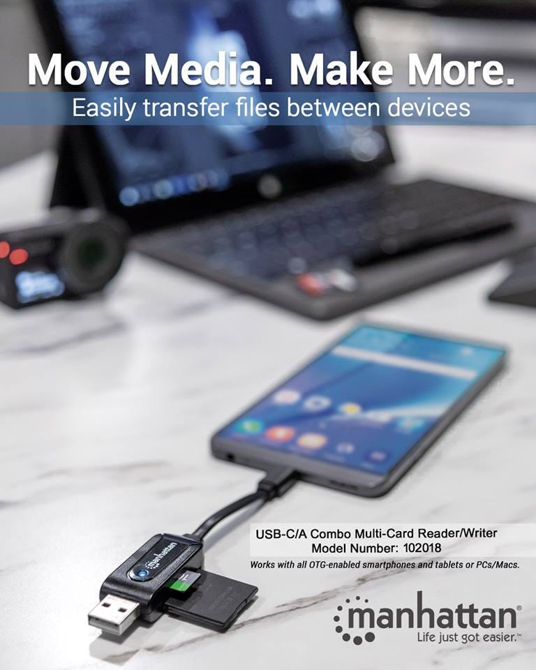 Lector Mem. 24 Tipos USB 2.0 o USB C | Manhattan