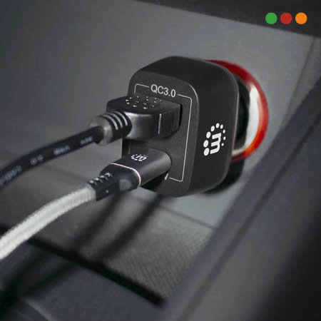 Cargador USB Auto USB-C 24W Y USB-A QC3.0 18W MANHATTAN