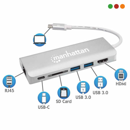 HUB USB-C DOCKING 2 USB HDMI RJ45 SD CARD MANHATTAN