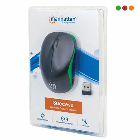 Mouse Inalámbrico SUCCESS Negro y Verde | USB-MANHATTAN