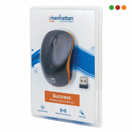 Mouse Inalámbrico SUCCESS Negro y Naranja | USB-MANHATTAN