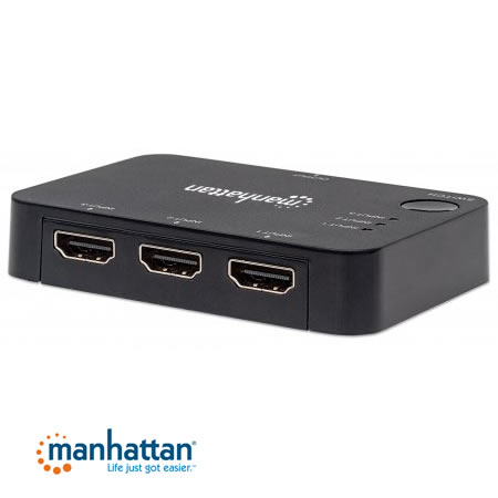 Switcher HDMI 3IN 1OUT 4K/UHD c/C. Remoto Manhattan