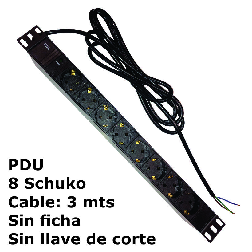 PDU  8 tomas schuko Cable: 3 mts. "sin ficha"