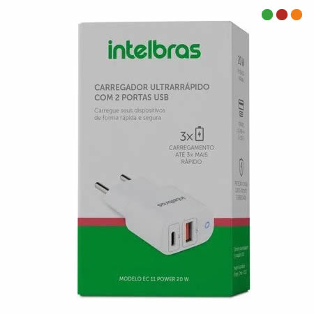 Cargador 220v a USB H y USB C-EC11 POWER 20W-INTELBRAS