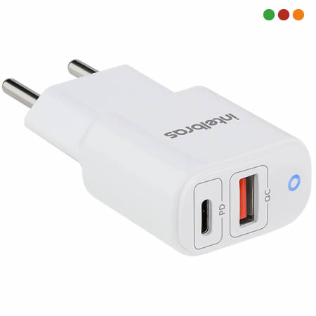 Cargador 220v a USB H y USB C-EC11 POWER 20W-INTELBRAS