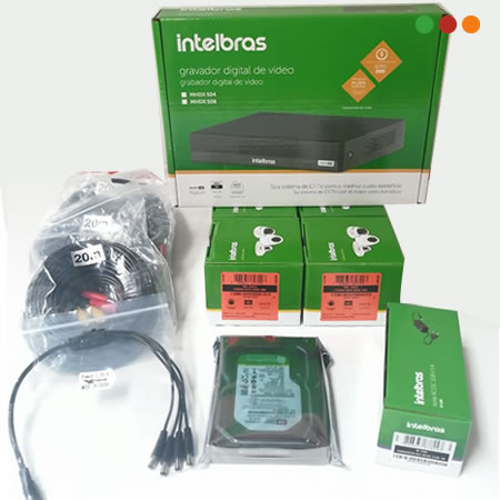 Kit CCTV 1080 Lite XVR 4ch + 2Domo + 2Bullet 500G Intelbras