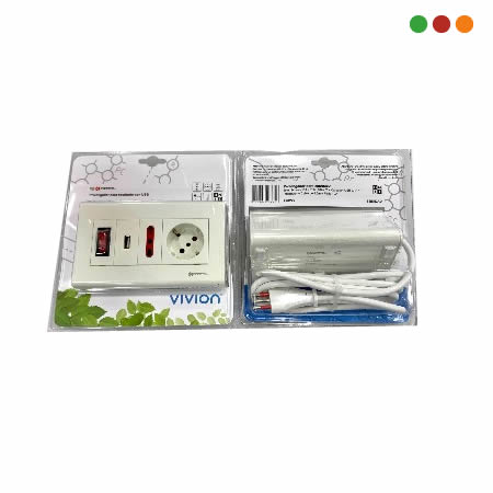 Alargue 1 x Schuko 1 x 3enL 1 USB Cable 2 mts VIVION