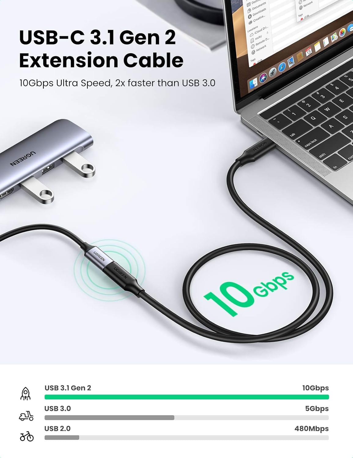 Cable Ugreen 10387 Usb-C Extensor 2m 100W 10Gbps