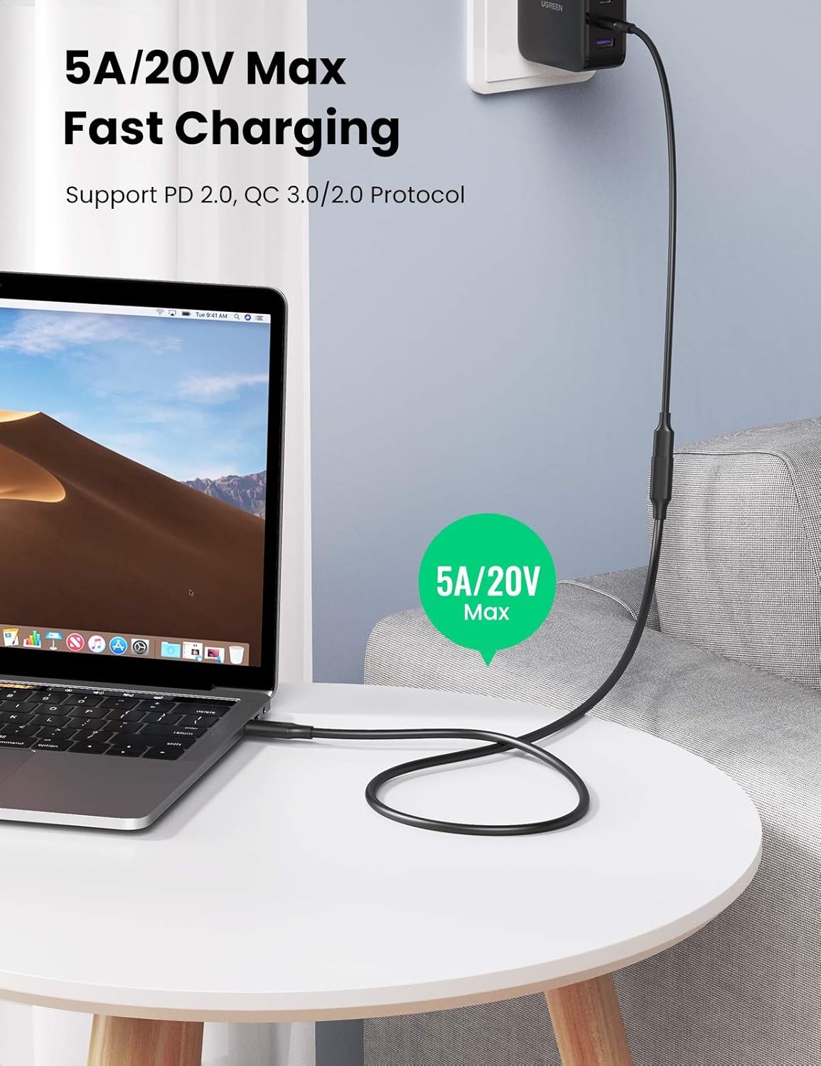 Cable Ugreen 10387 Usb-C Extensor 2m 100W 10Gbps