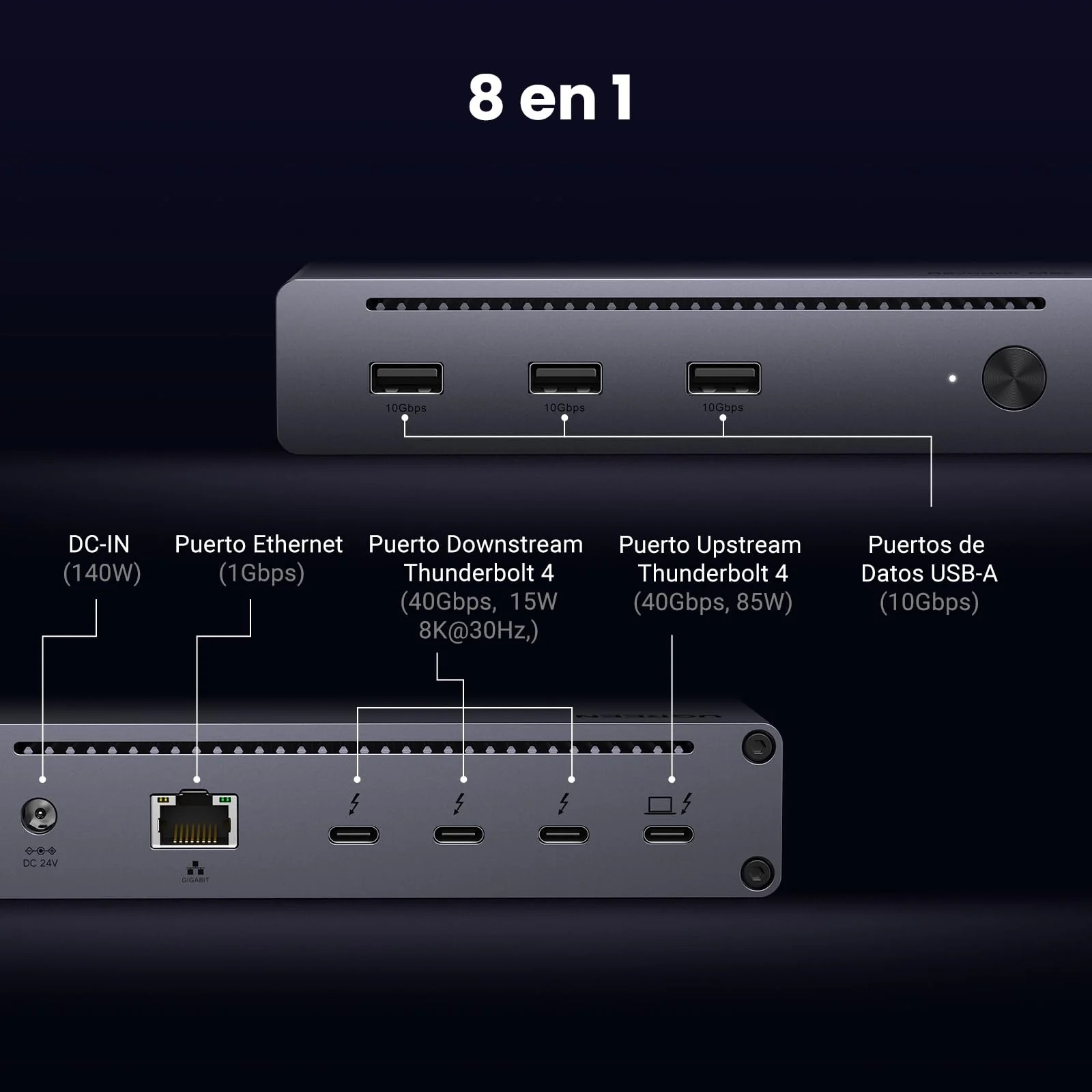 Dock Ugreen Revodok Max 208 TB4 8 En 1 4K 140W