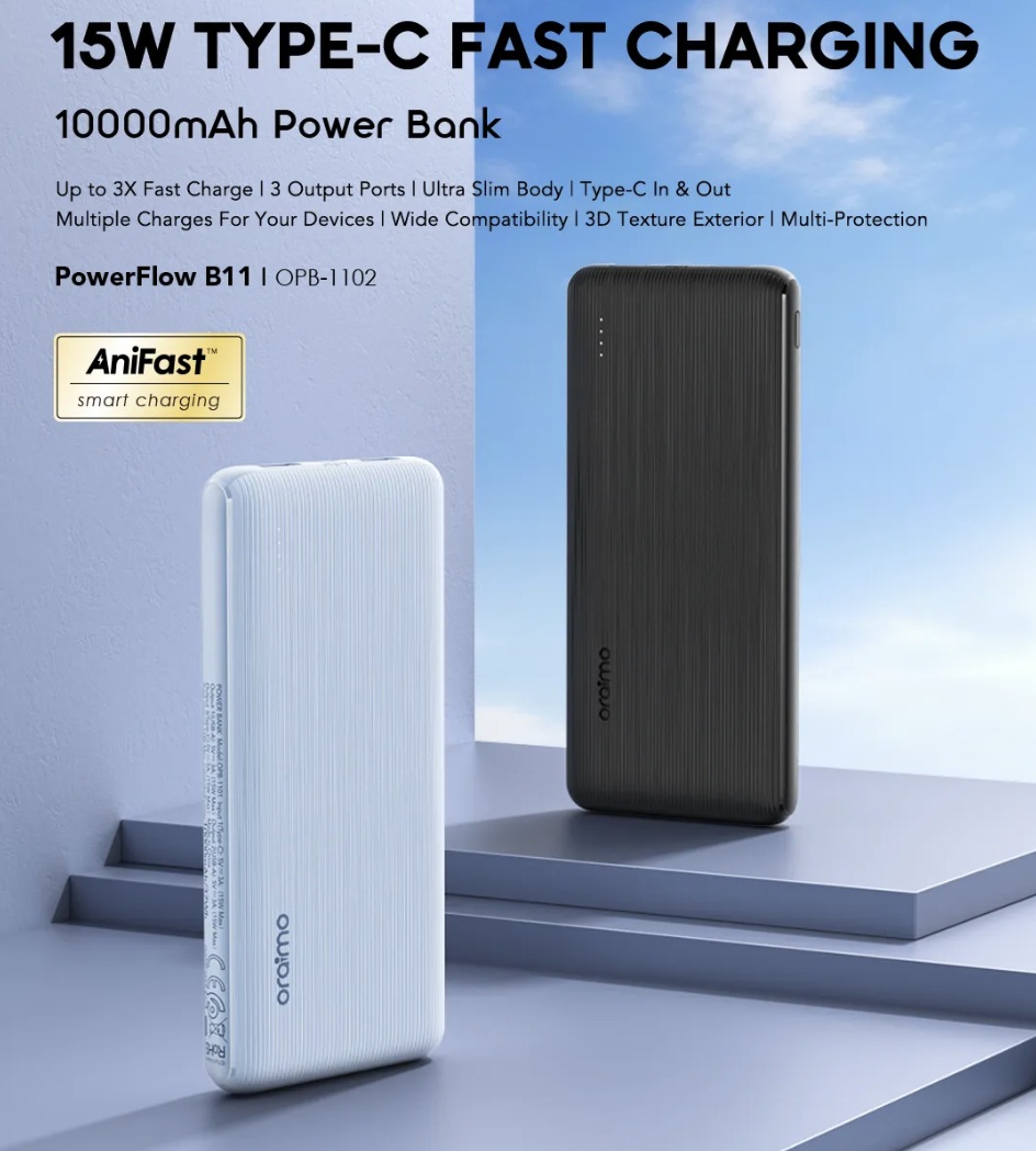 Powerbank Oraimo PowerFlow B11 10000mAh 15W USB-C Celeste