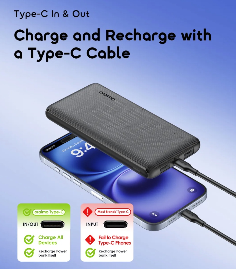 Powerbank Oraimo PowerFlow B11 10000mAh 15W USB-C Celeste