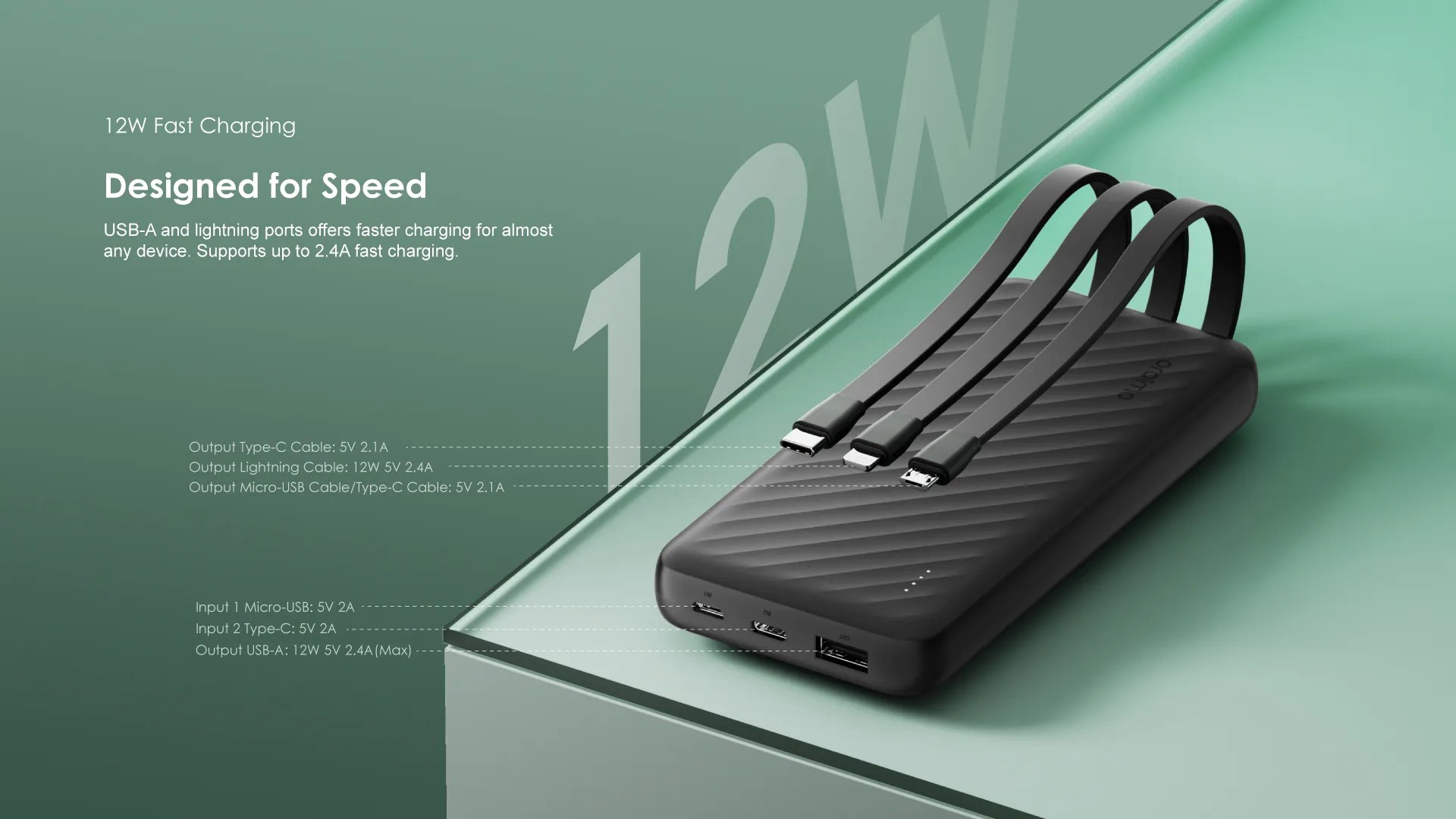 Powerbank Oraimo Slice Link 10000mAh 12W con Cables